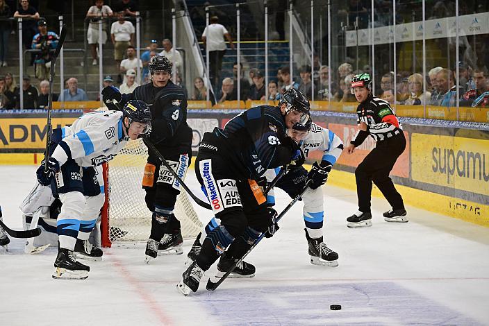 Luka Maver (Steinbach Black Wings Linz), Emilio Romig (Steinbach Black Wings Linz).  Steinbach Black Wings Linz vs Bili Tygri Liberec (CZE) , Linz AG Eisarena 