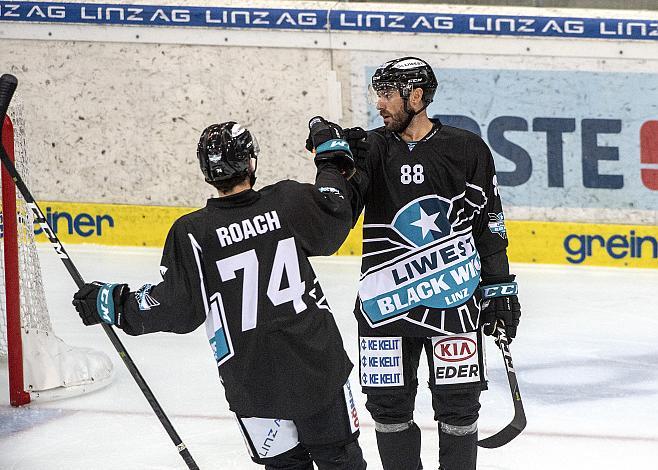 Josh Roach (EHC Liwest Black Wings Linz), Dan DaSilva (EHC Liwest Black Wings Linz),  Testspiel, EHC Liwest Black Wings Linz vs Straubing Tigers