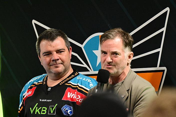 Sprecher Adrian Lukas, Präsident Peter Nader (Steinbach Black Wings Linz), Steinbach Black Wings Linz , VIP Bereich, Linz AG Eisarena