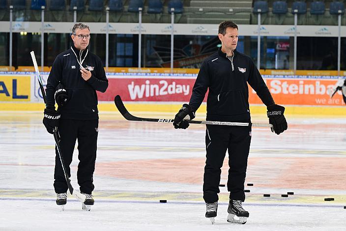 Assistent Coach Mark Szücs (Steinbach Black Wings Linz), Head Coach Philipp Lukas (Steinbach Black Wings Linz) Erstes Eistraining, Steinbach Black Wings Linz , Linz AG Eisarena 