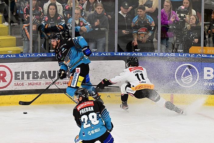 Greg Moro (Steinbach Black Wings Linz), Yannick Lebeda (Pioneers Vorarlberg), 1. Runde ICE, Steinbach Black Wings Linz vs Pioneers Vorarlberg , Linz AG Eisarena 