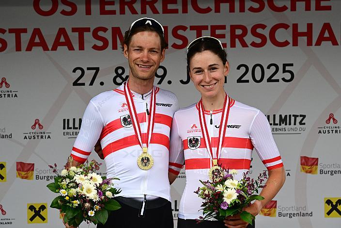 Staatsmeister 2025, Felix Grossschartner (AUT, UAE Team Emirates - XRG), Christina Schweinberger (AUT, Fenix-Deceuninck)  ÖM Staatsmeisterschaft, Zeitfahren, Frauenkirchen, Burgenland