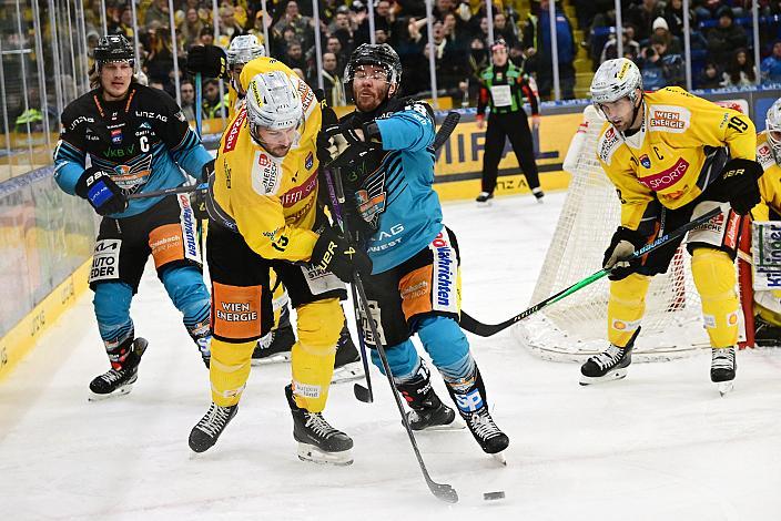 Ken Ograjensek (Steinbach Black Wings Linz), Randy Gazzola (Vienna Capitals), Linden Vey (Vienna Capitals) 48. Runde ICE, Steinbach Black Wings Linz vs Vienna Capitals, Linz AG Eisarena 