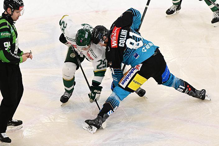 Aku Kestilä (FTC-Telekom), Sean Collins (Steinbach Black Wings Linz) 45. Runde ICE, Steinbach Black Wings Linz vs FTC-Telekom, Linz AG Eisarena 