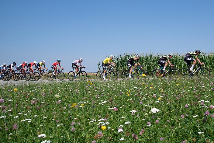 in Rot Benjamin Eckerstorfer (AUT, Team Österreich), Im Gelben Trikot des Gesamtführenden Frank Aron Ragilo (EST, Cannibal Team), Bad Wimsbach - Strass im Attergau, Int. "Keine Sorgen" Junioren Rundfahrt UCI Kat. 2.1 MJ