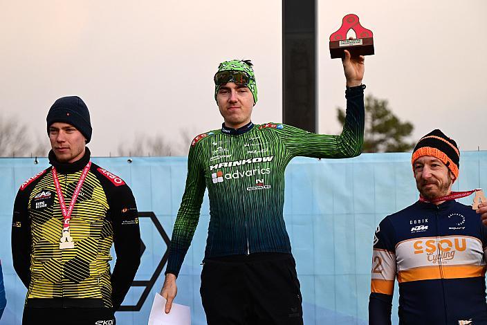 Podest Cycling Austria Cyclocross Cup, Herren, 2. Platz Fabian Lung (AUT, ARBÖ MiKo PV ON Fahrrad), Gesamtsieger Jakob Reiter (AUT, Hrinkow Advarics), 3. Platz Cristoph Soukup (AUT, C-Sou Cycling Team), ad Cyclo Cross, ÖSTM/ÖM Querfeldein, Ciclo Cross, Cycling Austria, Maria Enzersdorf, NÖ