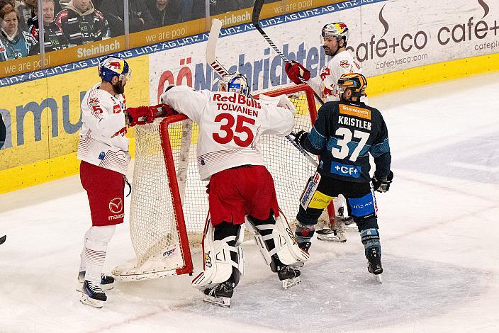 Thomas Raffl (EC Red Bull Salzburg), Tormann Atte Tolvanen (EC Red Bull Salzburg), Andreas Kristler (Steinbach Black Wings Linz) Steinbach Black Wings Linz vs EC Red Bull Salzburg, Playoffs, 2. Viertelfinale, Linz AG Eisarena 