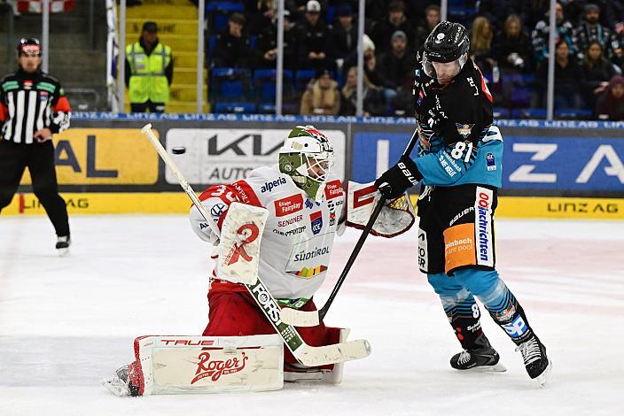 Tormann Samuel Harvey (HCB Suedtirol Alperia), Sean Collins (Steinbach Black Wings Linz) 23. Runde ICE, Steinbach Black Wings Linz vs HCB Suedtirol Alperia, Linz AG Eisarena 