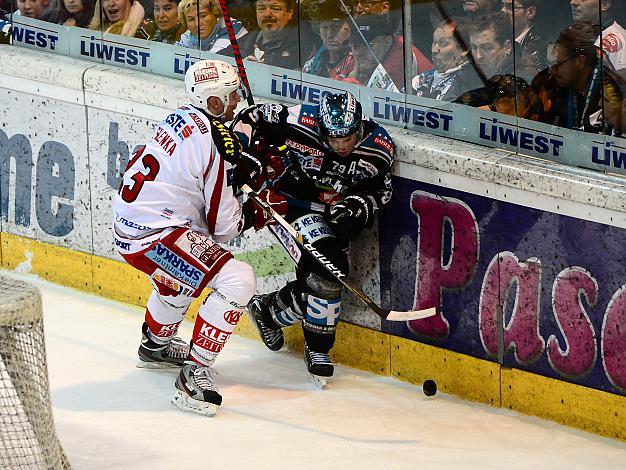 #79 Gregor Baumgartner, Linz und #23 Mike Siklenka,  EC KAC, EHC Liwest Black Wings Linz vs EC KAC, Zwischenrunde