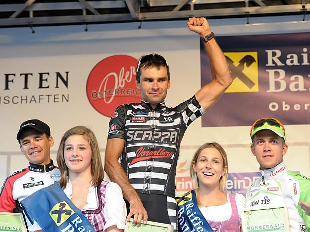 Siegerpodest, Robert Vrecer, Team Vorarlberg, 2. Platz Martin Schoeffmann, WSA Viperbike, 3. Riccardo Zoidl, Arboe Wels Gourmetfein, 1. Etappe, Linz Stahlwelt Aigen/Schlaegl