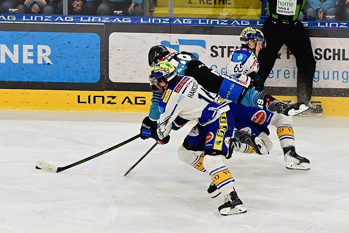 Kevin Hancock (EC iDM Wärmepumpen VSV), Graham Knott (Steinbach Black Wings Linz), Michael Kernberger (EC Panaceo VSV), Spiel 2 Pre-Playoffs,  ICE, Steinbach Black Wings Linz vs EC iDM Wärmepumpen VSV, Linz AG Eisarena