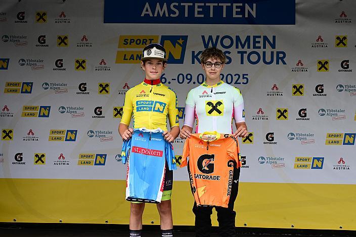 Im Gelben Trikot der Kids Tour Georg Wartlsteiner (AUT, LRV Tirol / OOE), Beste Nachwuchsfahrerin Anna Bonassi  (ITA, Lombardia), Rad 2 Etappe Sportland NOE Kids Tour