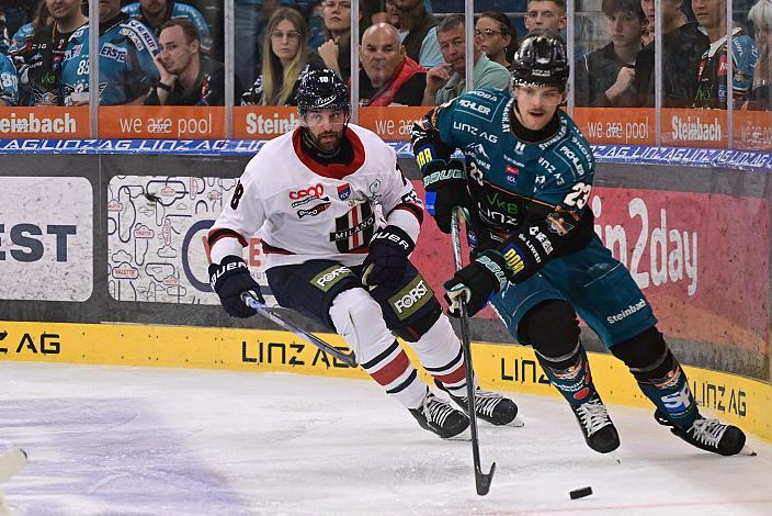 Samuel Houde (Milano HC), Patrick Söllinger (Steinbach Black Wings Linz) 2. Runde ICE, Steinbach Black Wings Linz vs Milano Hockey Club, Linz AG Eisarena 