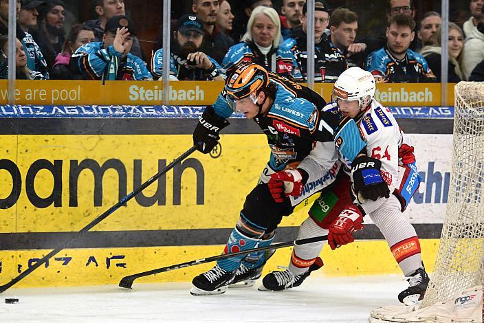 Brian Lebler (Steinbach Black Wings Linz), Maximilian Preiml (EC KAC)  Semifinale 6, Win2Day ICE Hockey League, 2. Semifinale, Steinbach Black Wings Linz vs EC KAC,  Linz AG Eisarena 