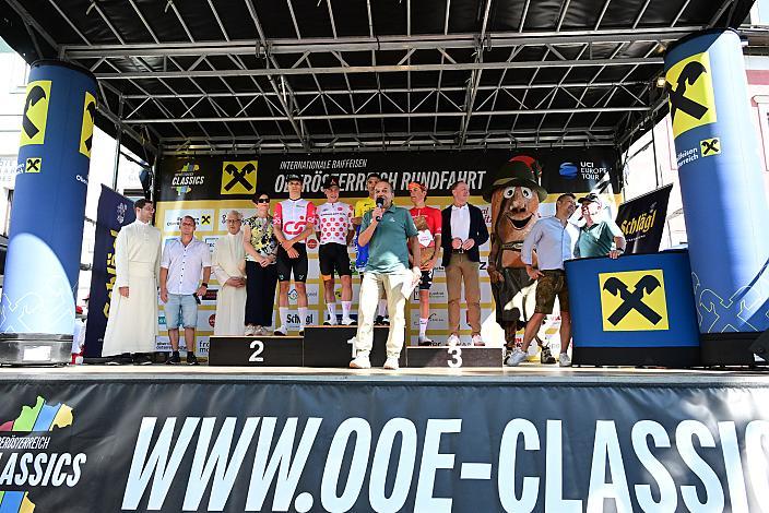 Die Führungstrikots Balint Feldhofer (HUN, Team United Shipping), Josef Dirnbauer (AUT, Cycling Team Schwingshandl), Edgar David Cadena (MEX, Petrolike), Marco Schrettl (AUT, Tirol KTM Cycling Team), 3. Etappe Bad Schallerbach - Aigen - Schlägl, 15. Int. Raiffeisen OÖ-Radrundfahrt UCI Kat. 2.2