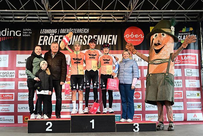 podest U23 Benjamin Eckerstorfer (AUT, Tirol KTM Cycling Team), Sieger Marco Schrettl (AUT, Tirol KTM Cycling Team), 3. Platz Nicolas Ginter (SUI, Tirol KTM Cycling Team)  64. Saison Eroeffnung Leonding Herren Elite, Road Cyling League Austria