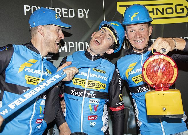v.l. Filippo Fortin, Andi Bajc, Matthias Krizek, in guter Laune fuer die Saison 2020, Team Felbermayr Simplon Wels 