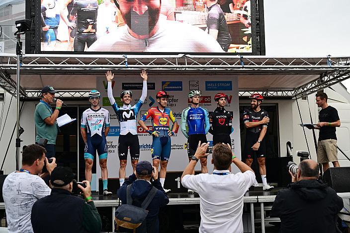 v.l. Rainer Kepplinger (AUT, Bahrain - Victorious), Gregor Mühlberger (AUT, Movistar Team), Patrick Konrad (AUT, Lidl-Trek), Felix Gall (AUT, Decathlon AG2R La Mondiale Team), Marco Brenner (GER, Tudor Pro Cycling Team) Marco Haller (AUT, Tudor Pro Cycling Team)Herrenrennen, Kriterium Wels, 