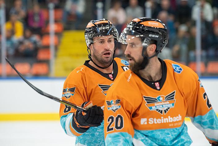 Rafael Rotter (Steinbach Black Wings Linz), Will Pelletier (Steinbach Black Wings Linz) Steinbach Black Wings Linz vs EC Bad Nauheim, Testspiel, Eishockey, Bet at Home ICE Hockey League