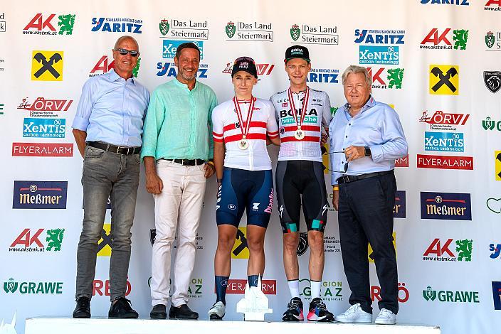 3. v.l. Christina Schweinberger (AUT, Plantur-Pura) , Felix Grossschartner (AUT, Bora - Hansgrohe), Harald J. Mayer (ÖRV, Präsident Österreichischer Radsportverband)